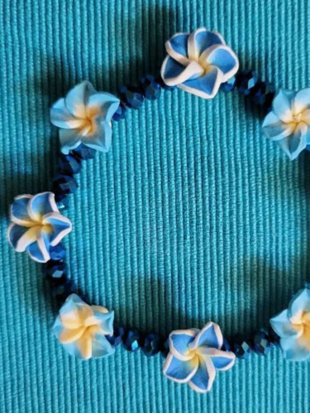 Blue Yellow Floral Bead Wrist Wrap